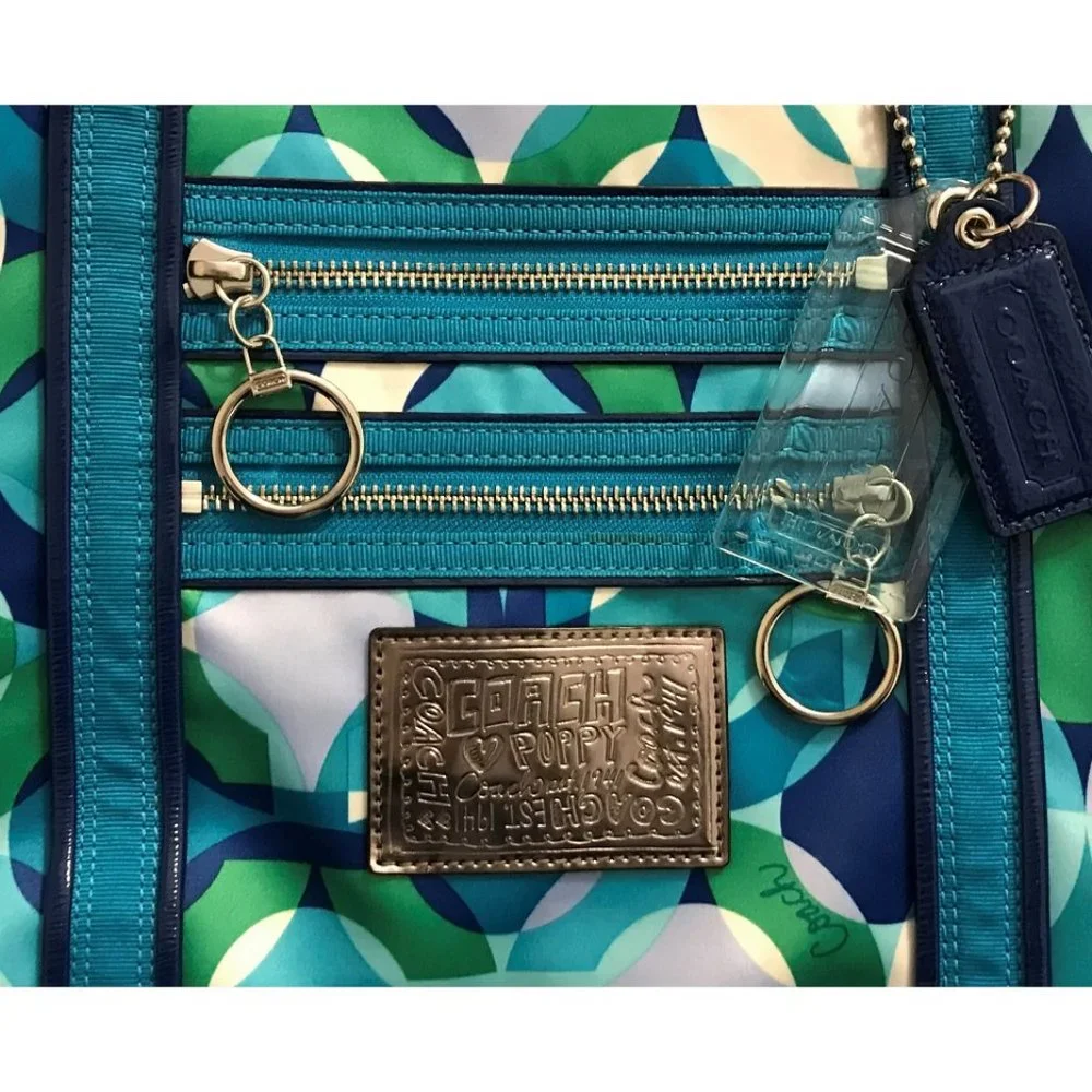 Coach Poppy Blue / Green Kaleidoscope Glam Signature Tote Bag Handbag 14747 RARE